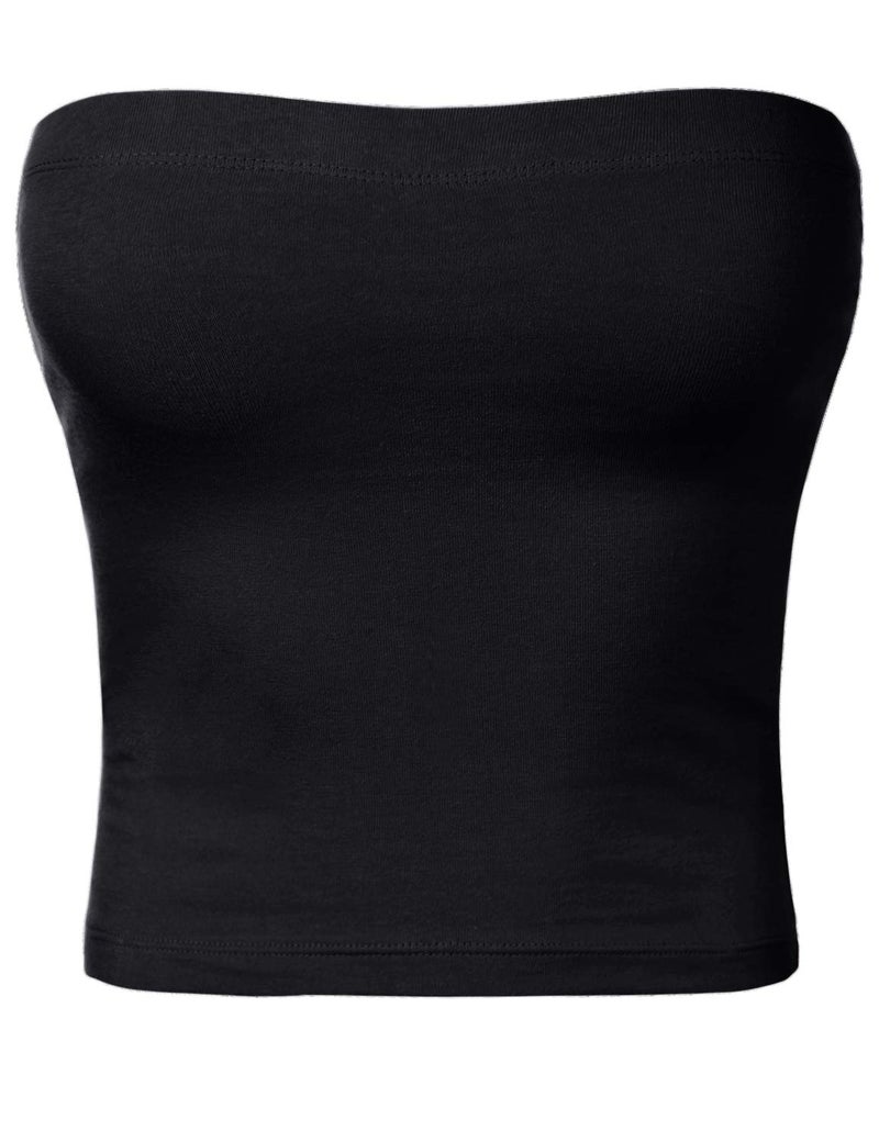 HATOPANTS بلوزات أنبوبية مشدودة للنساء بدون حمالات مع حمالة صدر مدمجة كاجوال سوداء M - Image 2